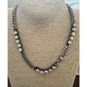 ATG Crystal AB Statement Necklace Silver tone chain NWOT